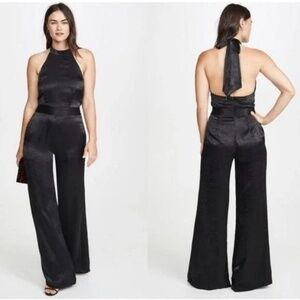 MISA Los Angeles NWT Black Satin Halter Jumpsuit Size Small